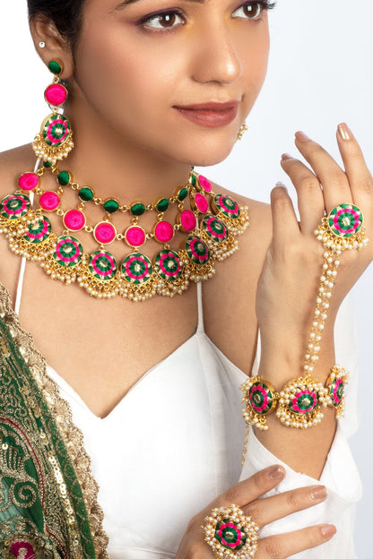 Embroidered Choker Set with Earrings & Ring 