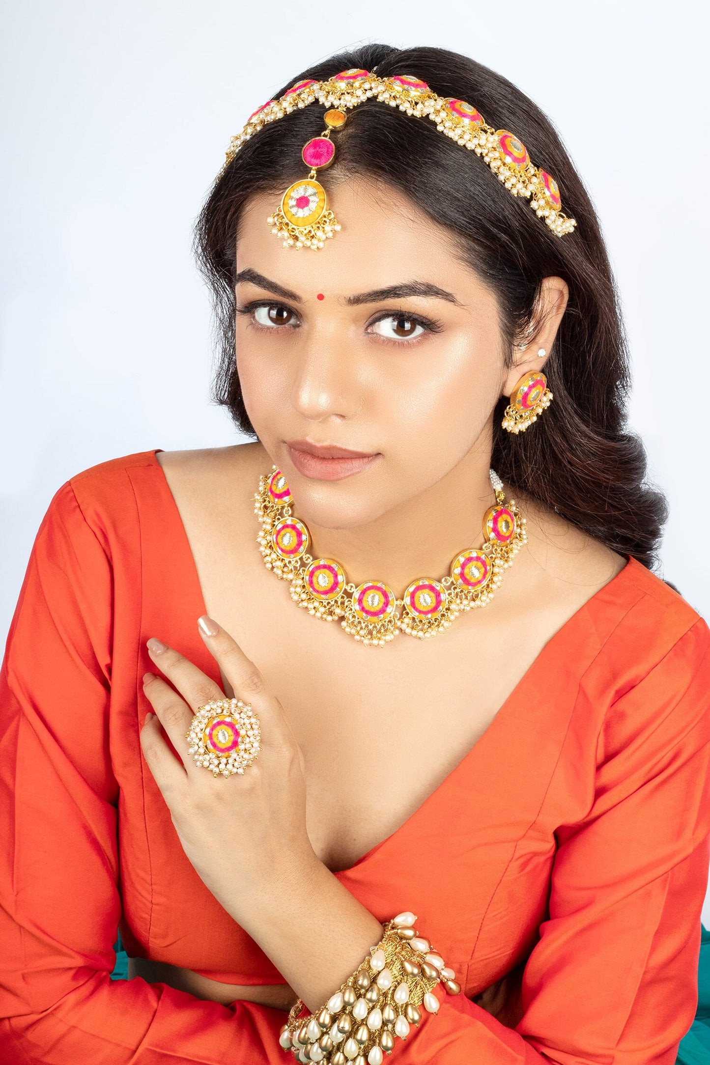 Choker Set with Thread Embroidery & Pearls 