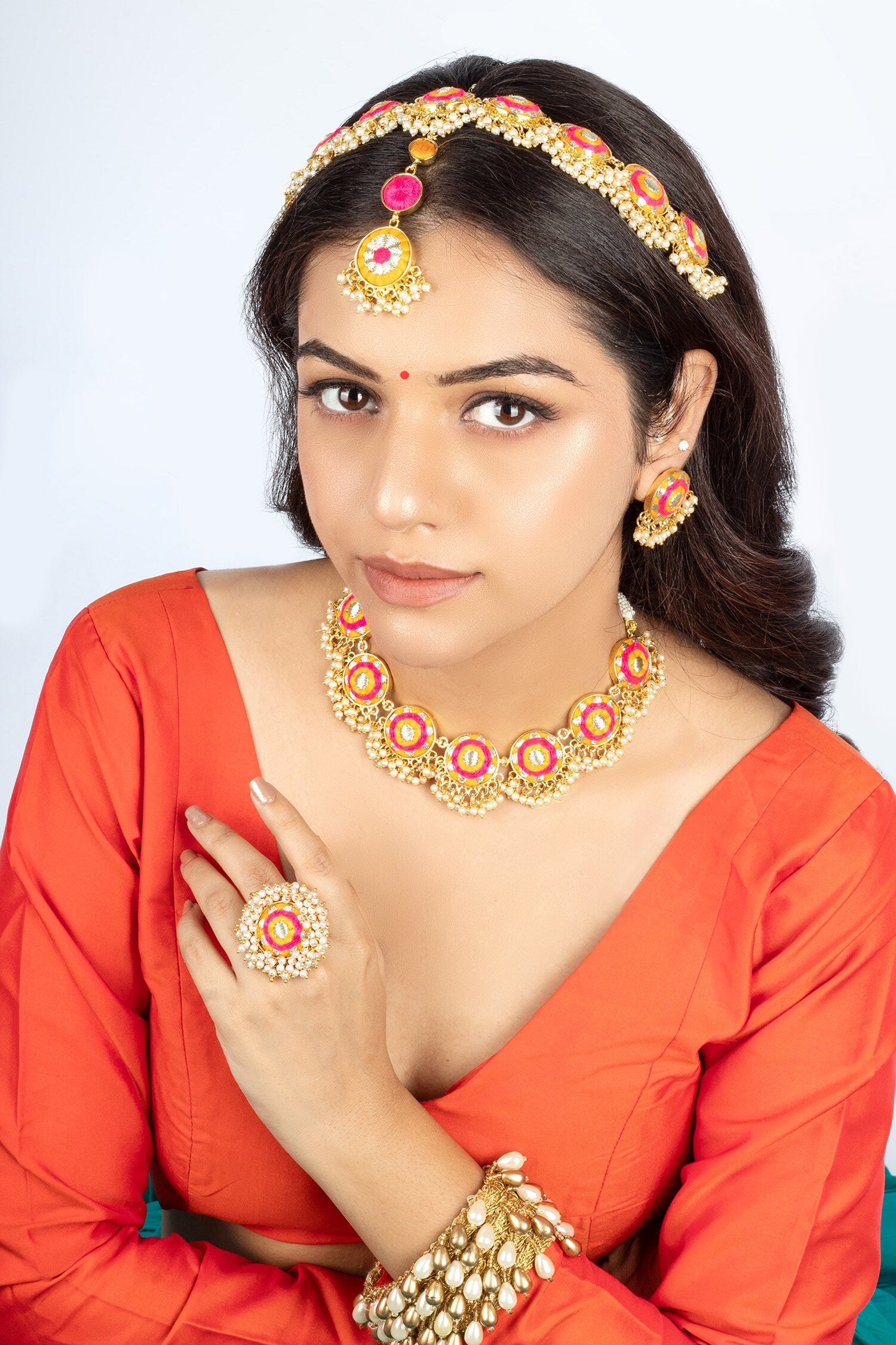 Choker Set with Thread Embroidery & Pearls 