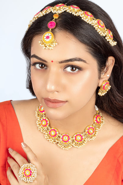 Choker Set with Thread Embroidery & Pearls 