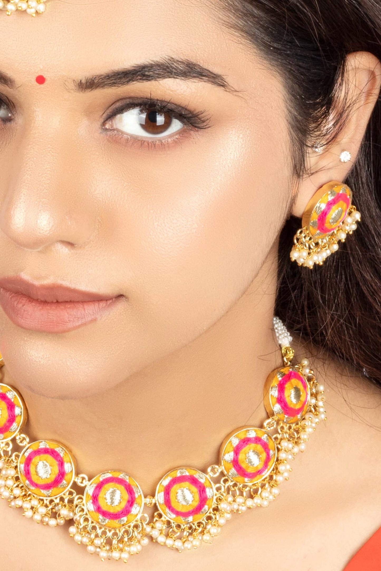 Choker Set with Thread Embroidery & Pearls 