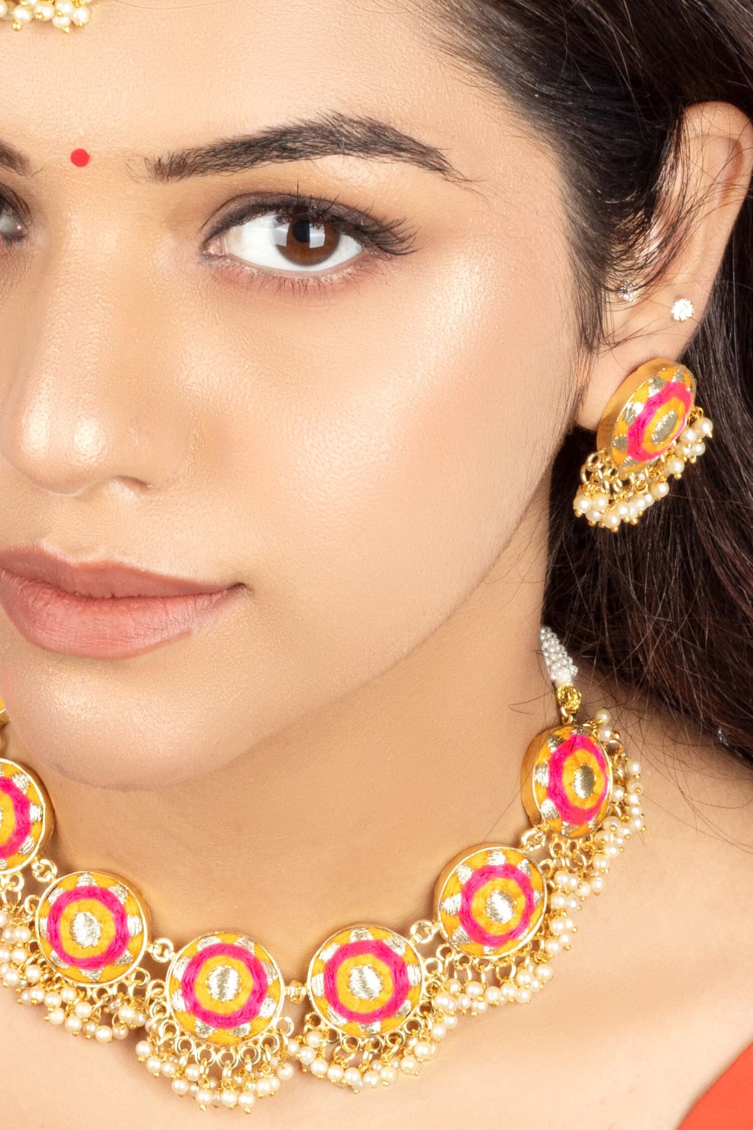 Choker Set with Thread Embroidery & Pearls 