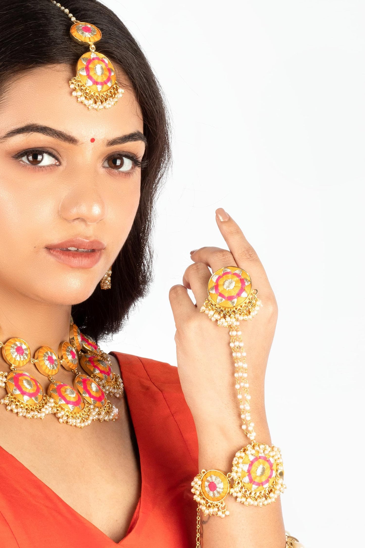 Floral Thread Embroidered Hand Harness 