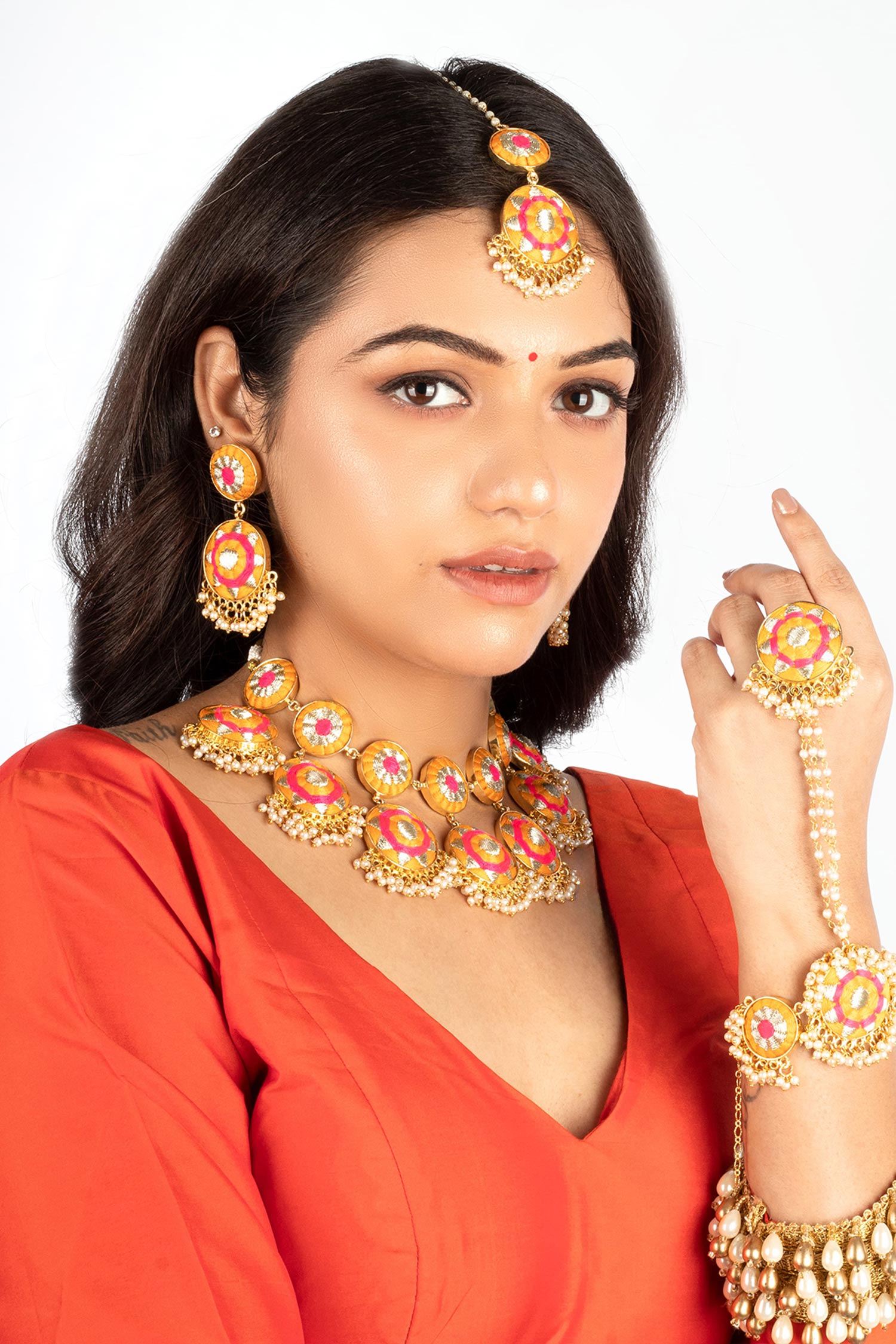 Floral Thread Embroidered Hand Harness 
