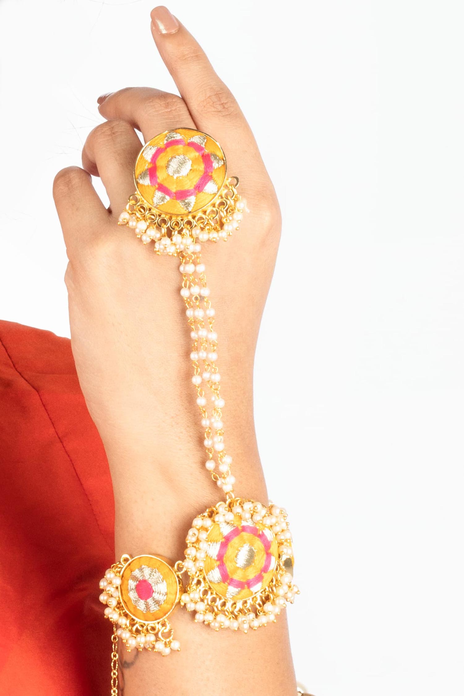 Floral Thread Embroidered Hand Harness 