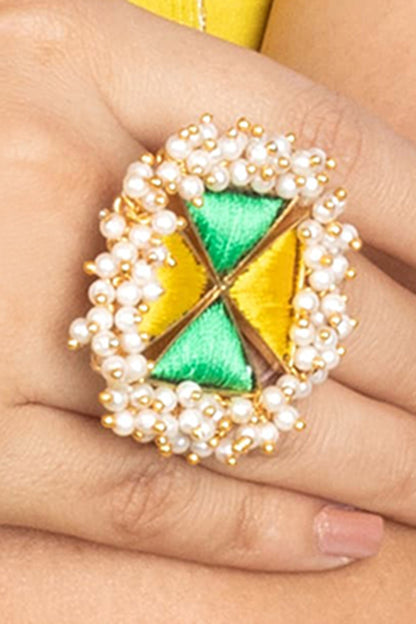 Floral Pearl Tasselled Ring 