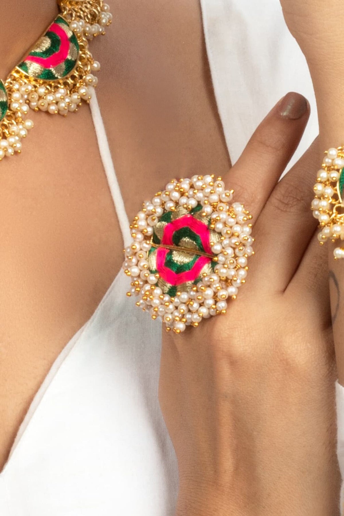 Pearl Tasselled Designer Ring 