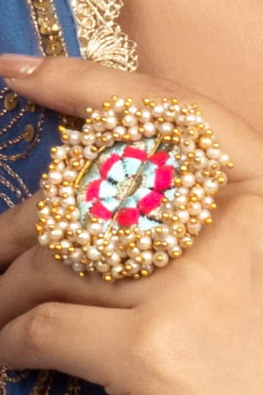 Crescent Floral Pearl Ring 