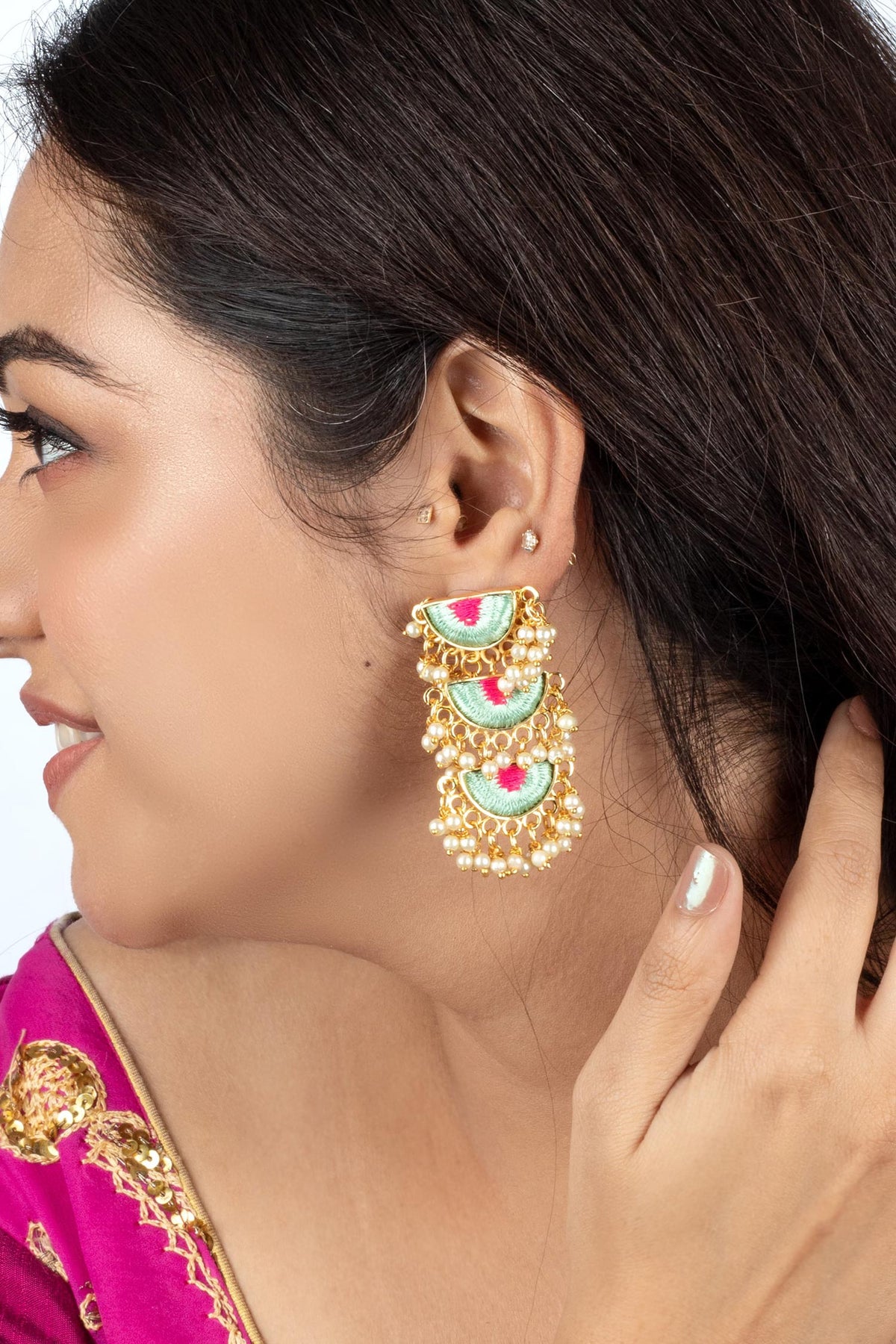 Geometric Pearl Dangler Earrings 