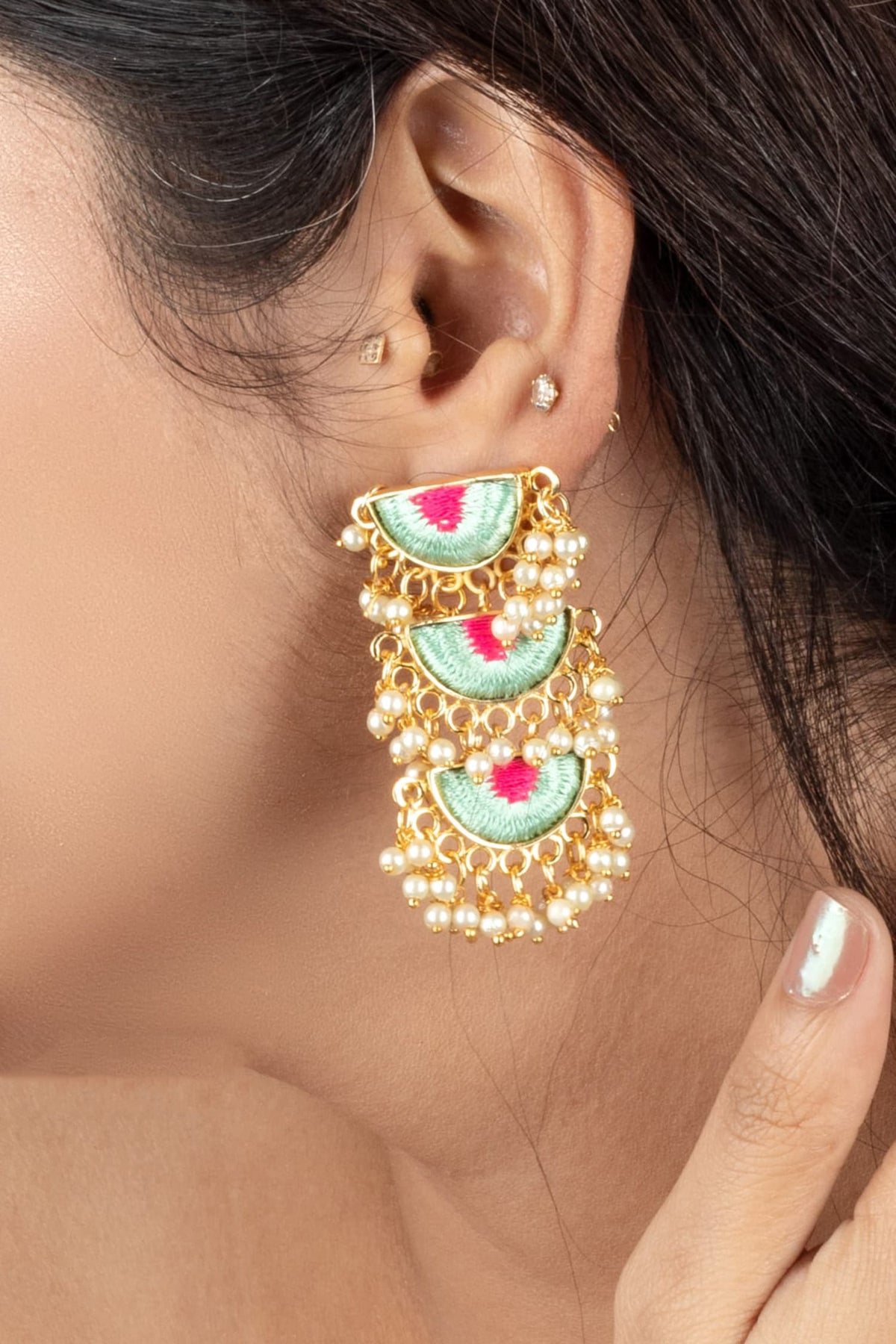 Geometric Pearl Dangler Earrings 