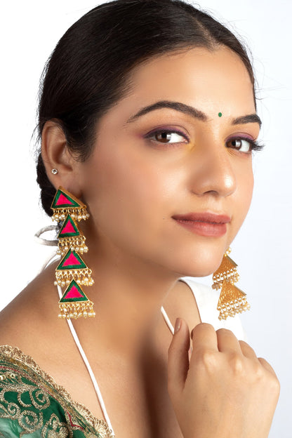 Triangular Dangler Earrings with Pearls 