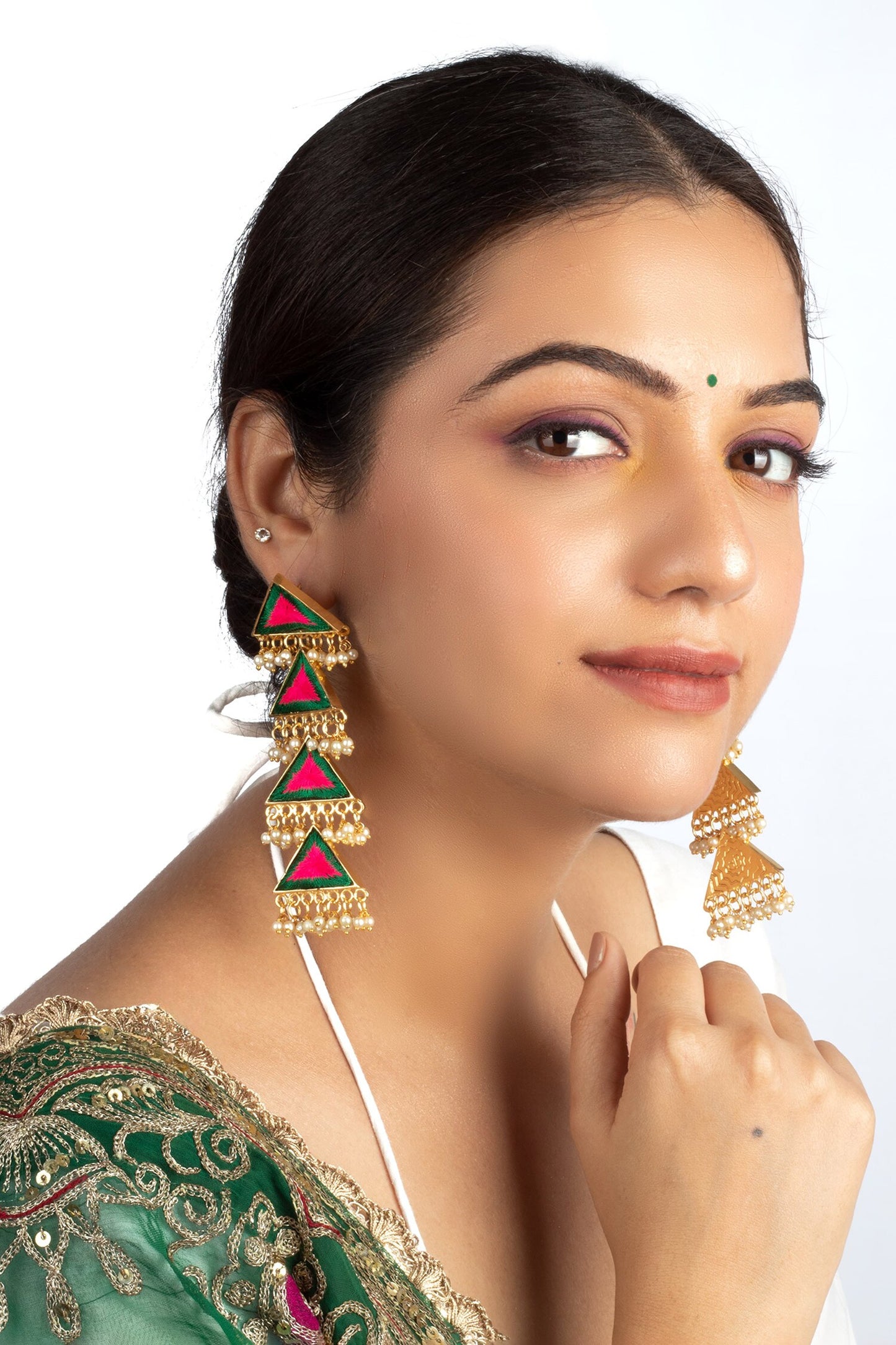 Triangular Dangler Earrings with Pearls 