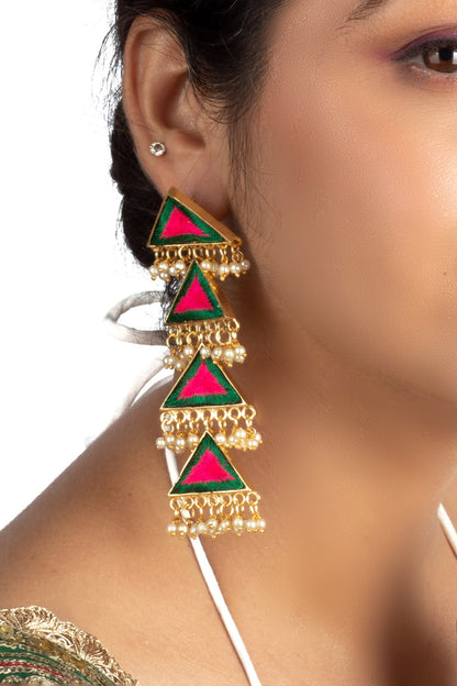Triangular Dangler Earrings with Pearls 