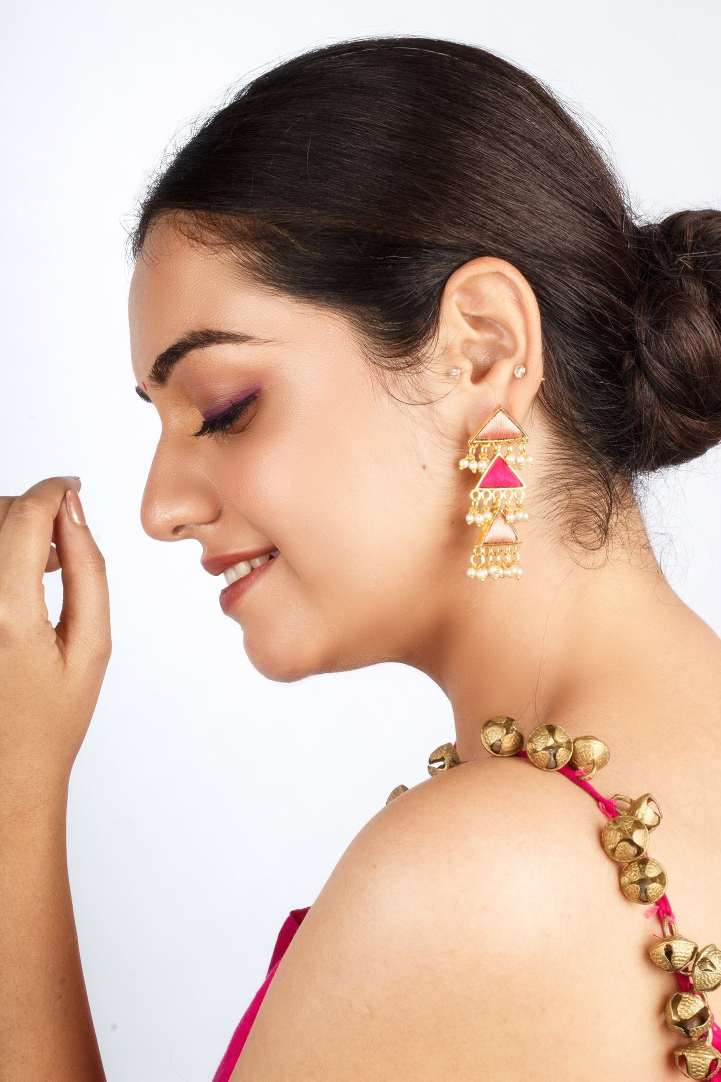 Gold Plated Triangular Dangler Earrings 