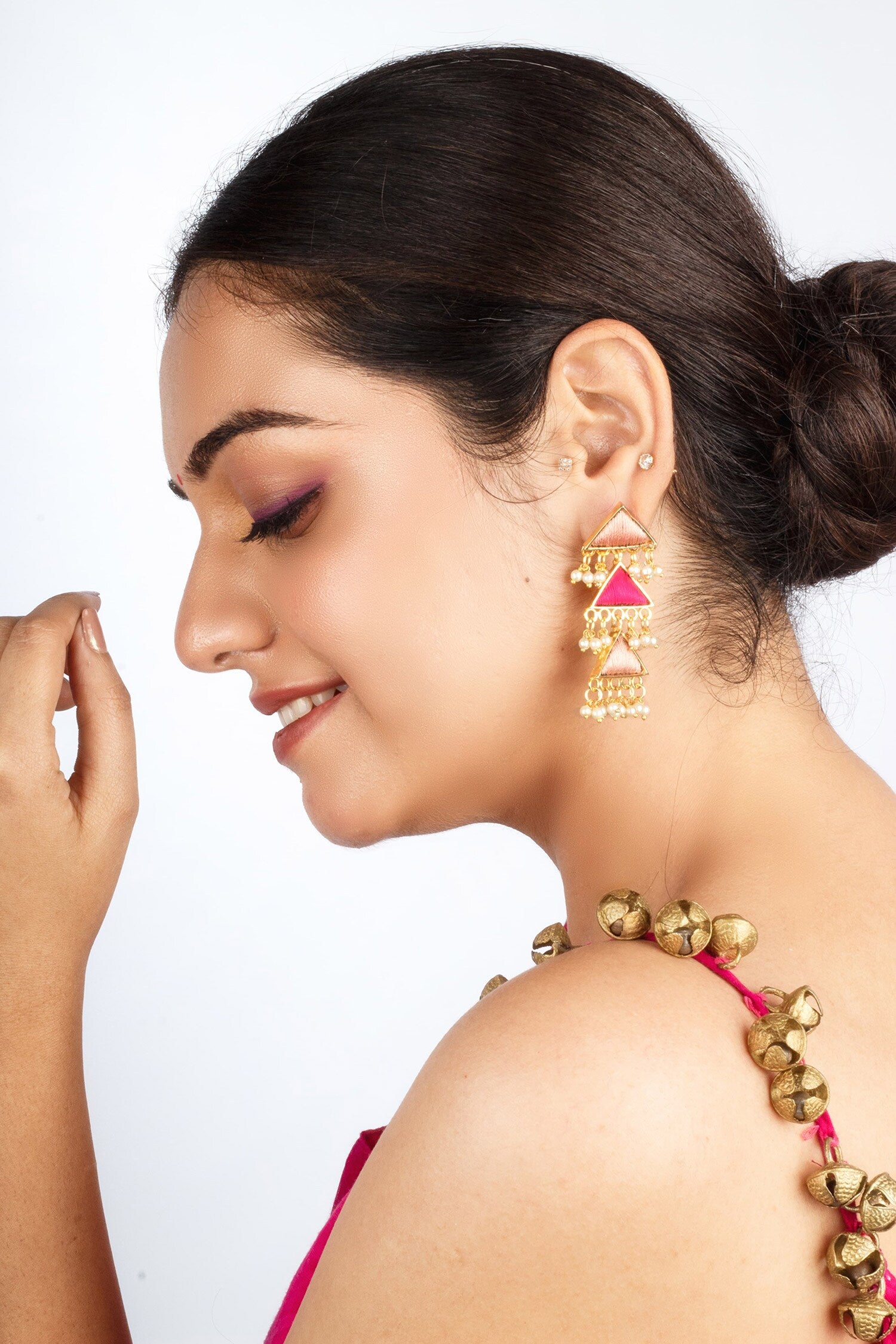 Gold Plated Triangular Dangler Earrings 