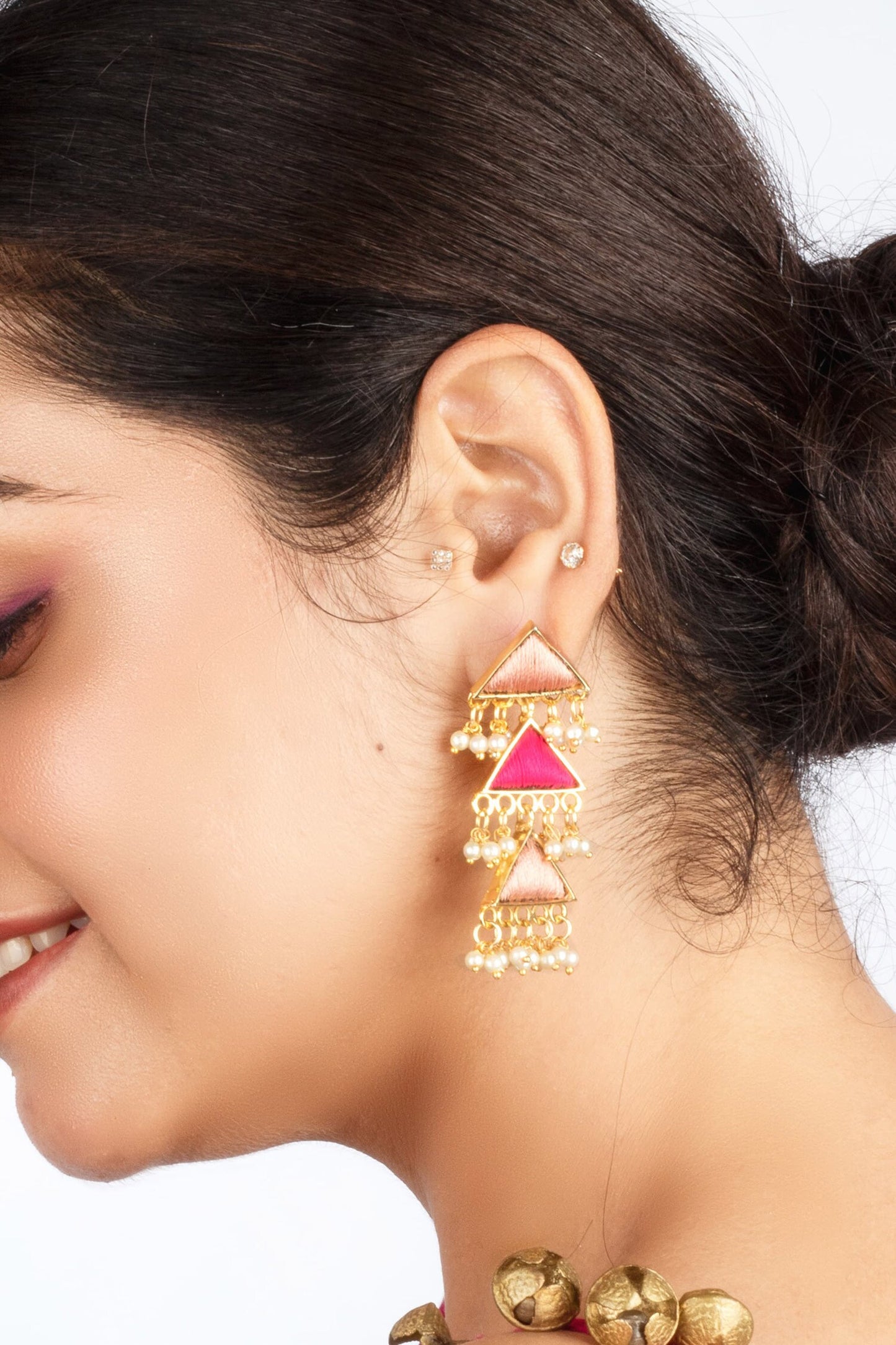 Gold Plated Triangular Dangler Earrings 