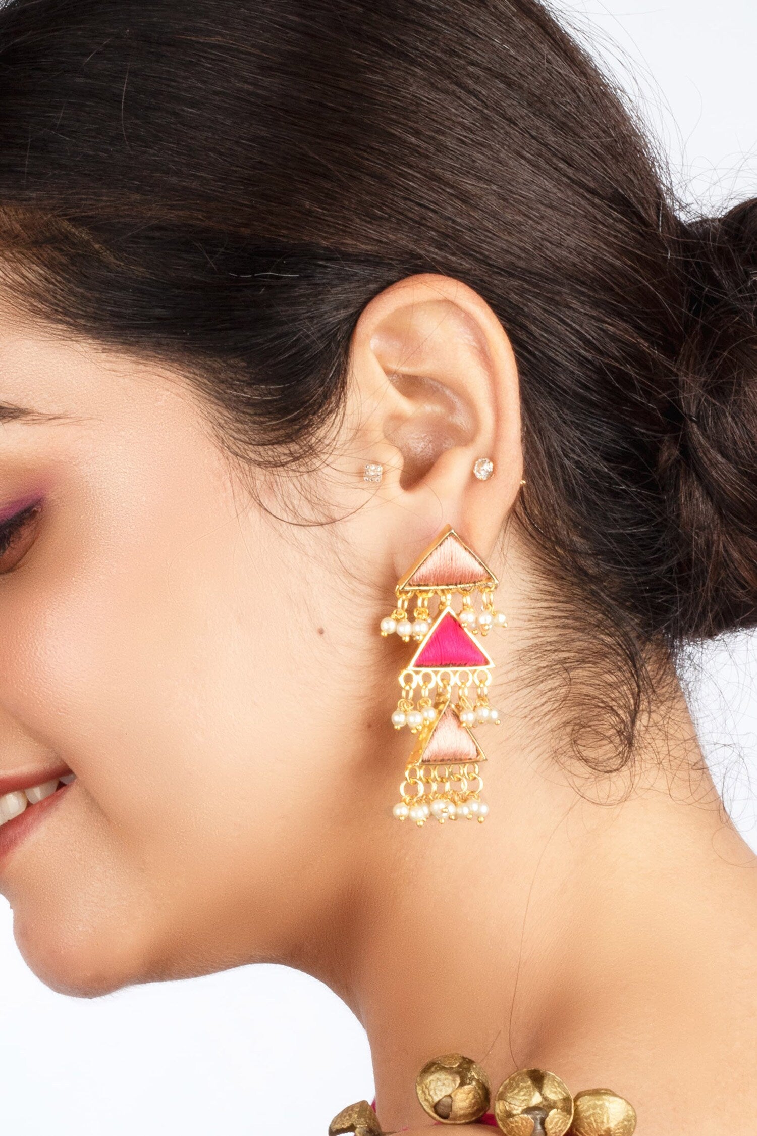 Gold Plated Triangular Dangler Earrings 