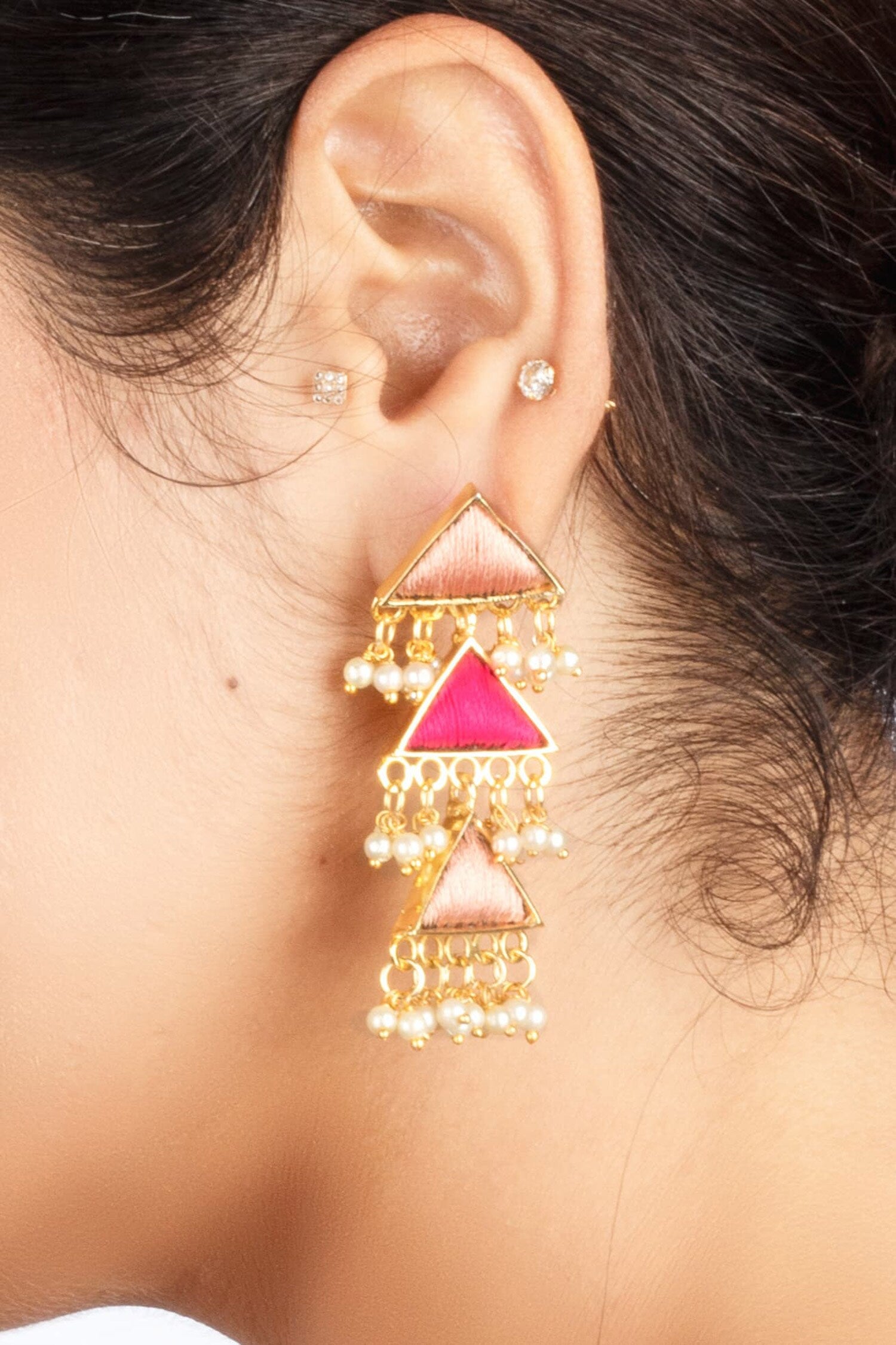 Gold Plated Triangular Dangler Earrings 