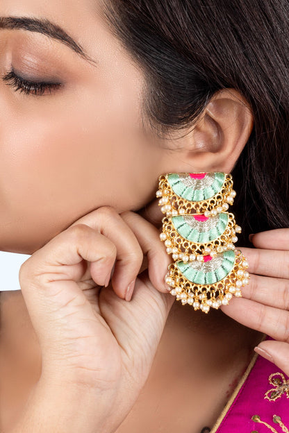 Blue & Pink Mandala Dangler Earrings 