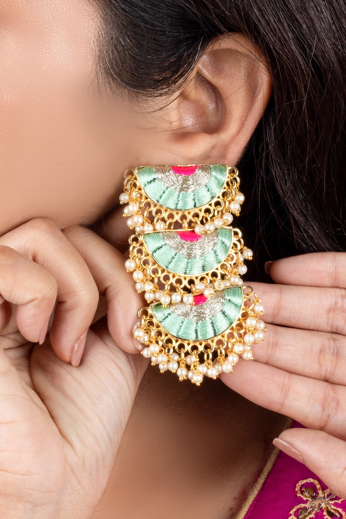 Blue & Pink Mandala Dangler Earrings 