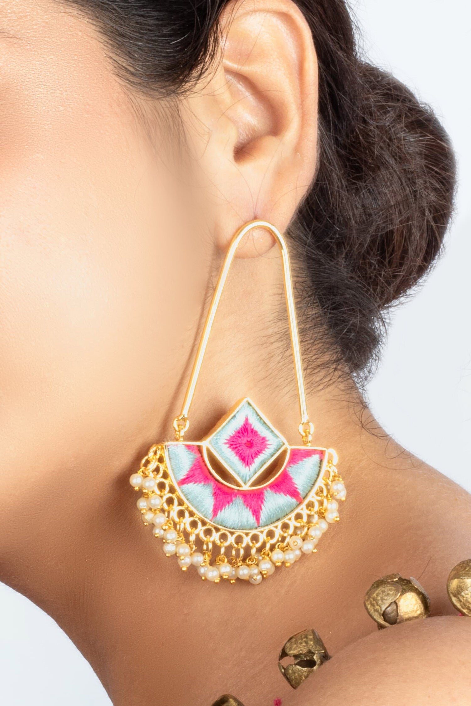 Blue & Pink Mandala Bloom Dangler Earrings 
