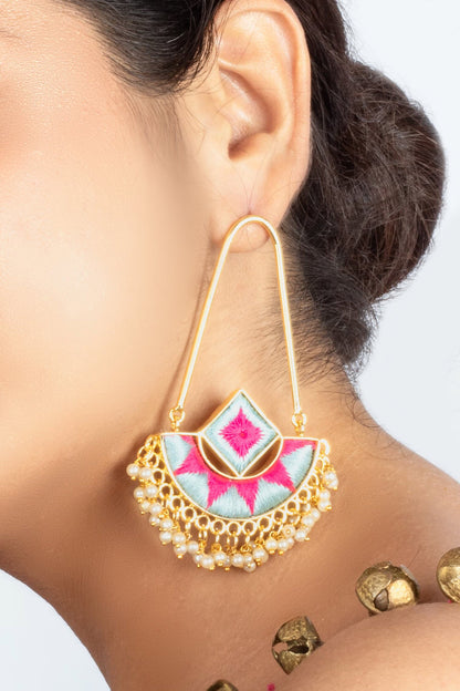 Blue & Pink Mandala Bloom Dangler Earrings 