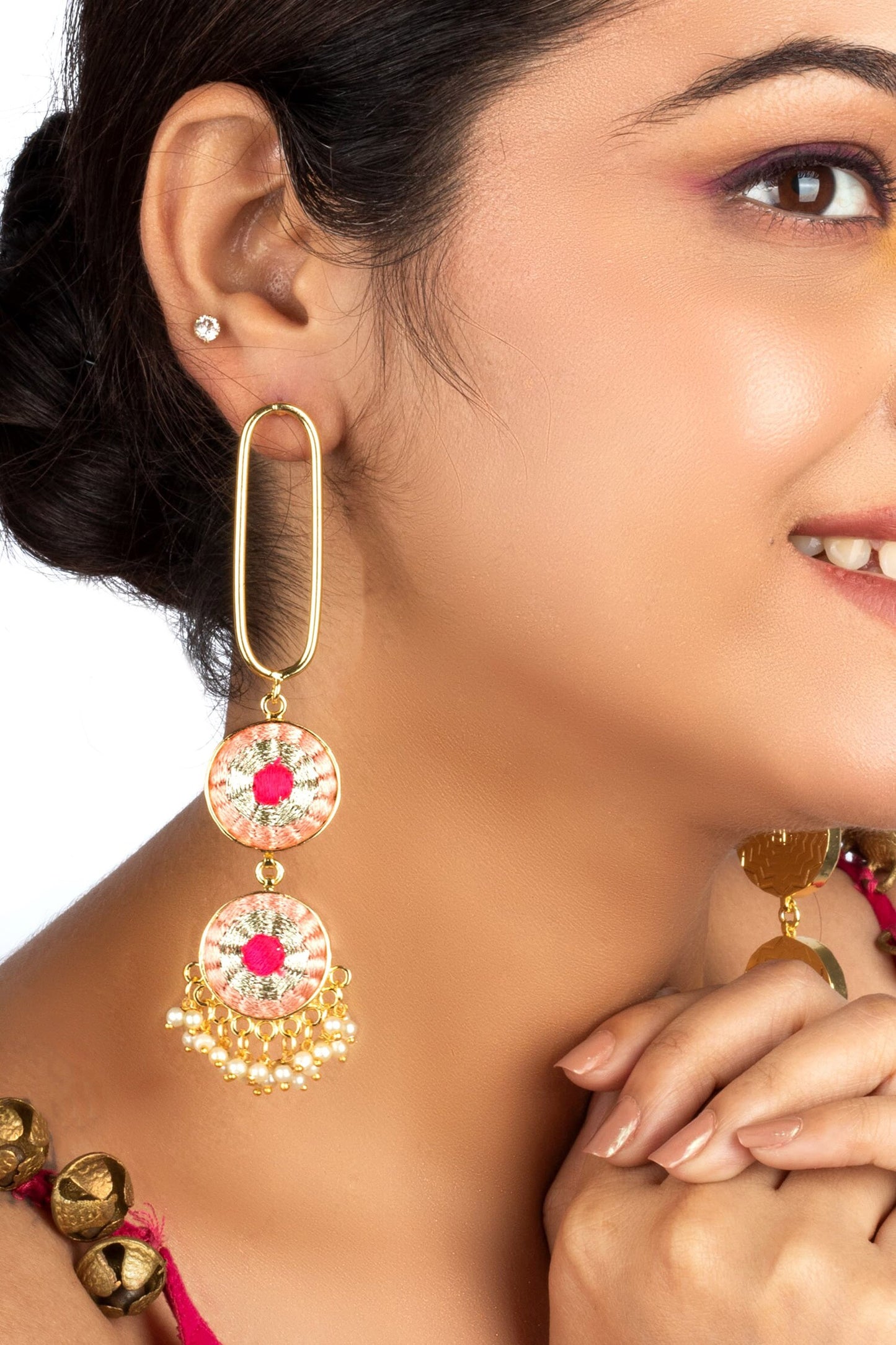 Peach & Pink Petal Cascade Danglers 