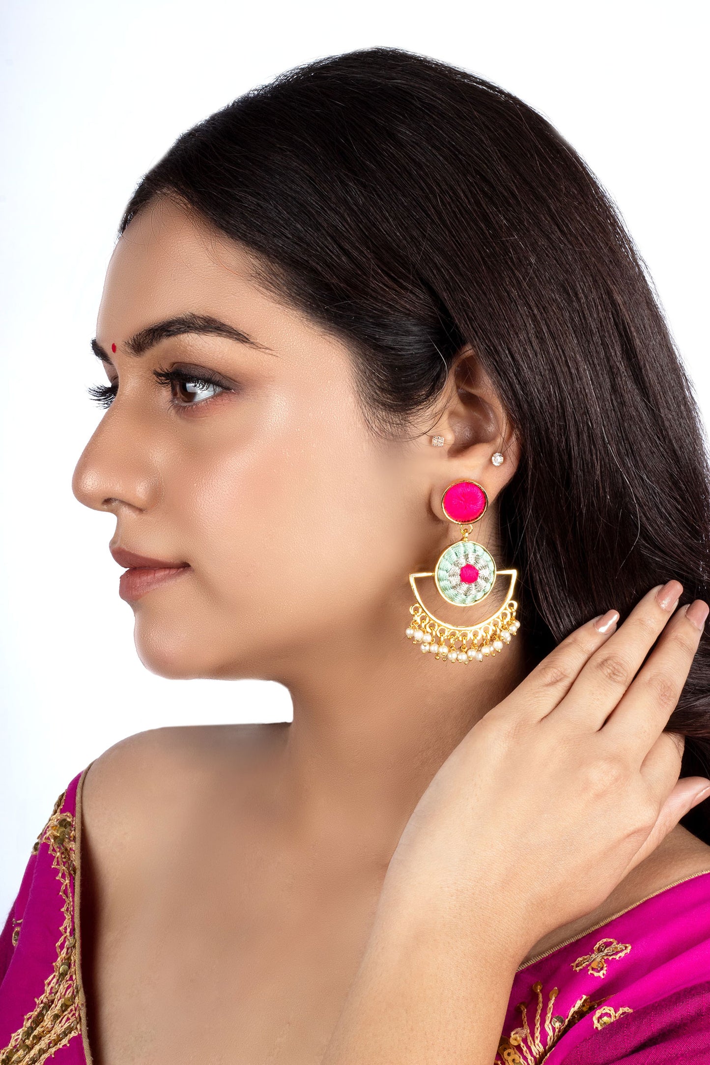Gold Plated Lotus Mandala Drop Earrings 