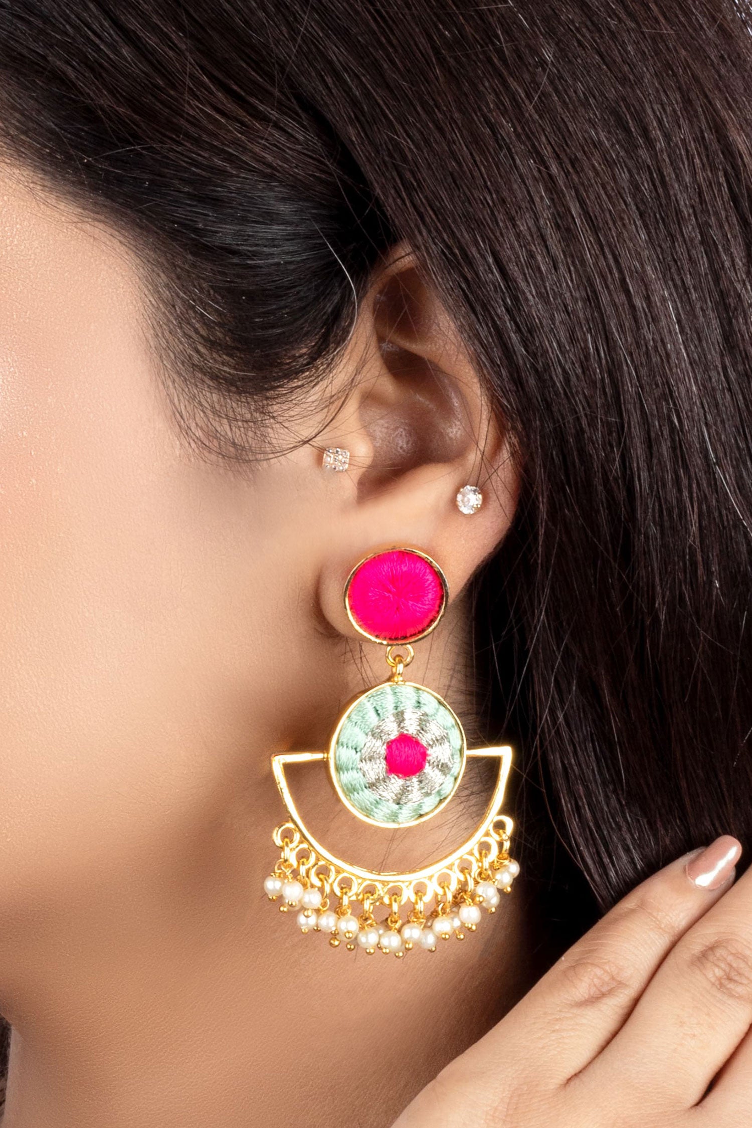 Gold Plated Lotus Mandala Drop Earrings 
