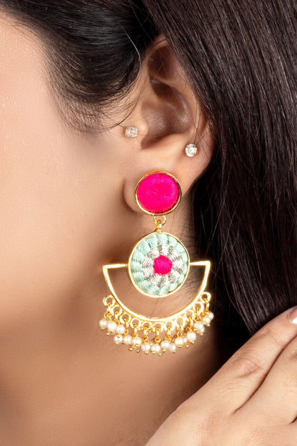 Gold Plated Lotus Mandala Drop Earrings 