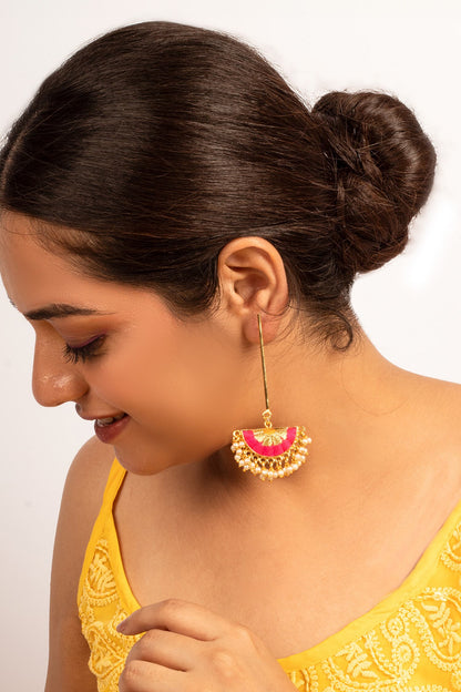 Thread Embroidered Pearl Danglers 