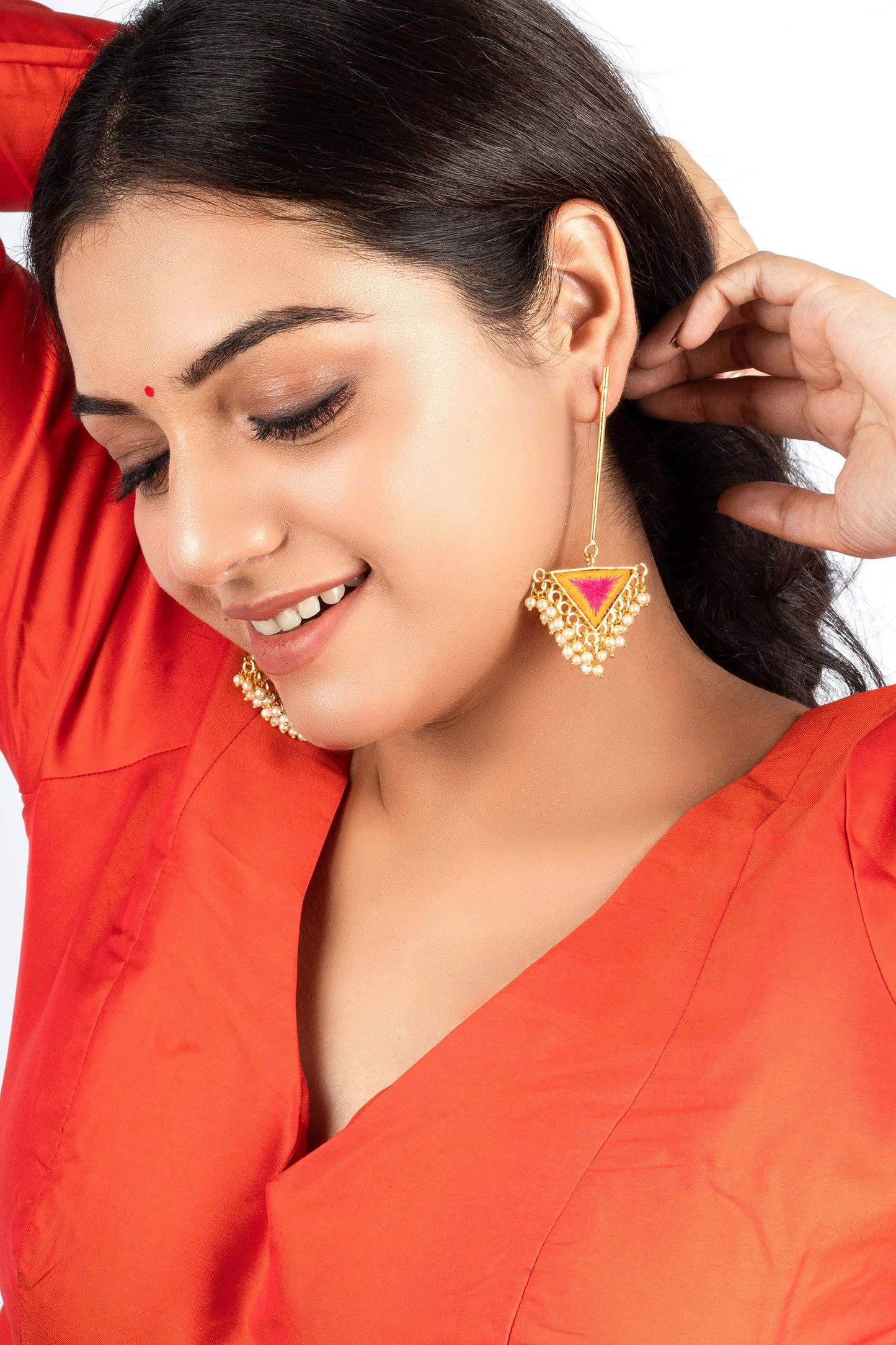 Pearl Embellished Triangle Danglers 