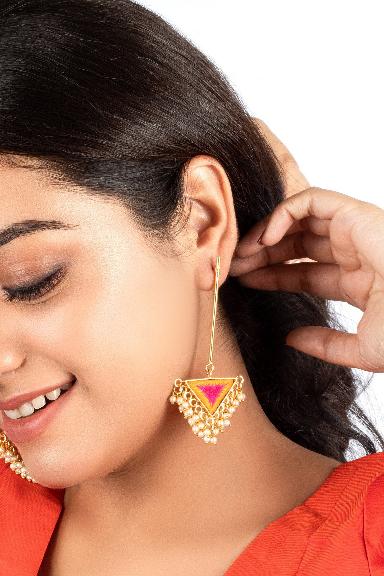 Pearl Embellished Triangle Danglers 