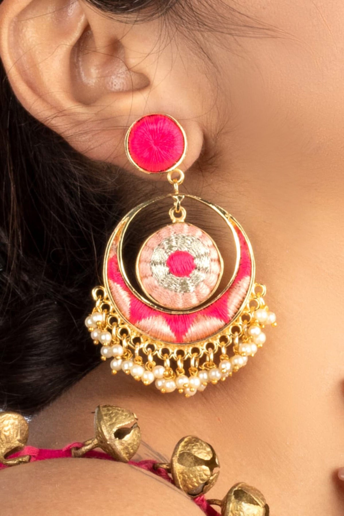 Embroidered Pearl Chandbalis 