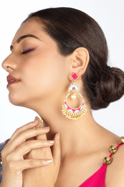 Sky Blue & Pink Pearl Chandbalis 