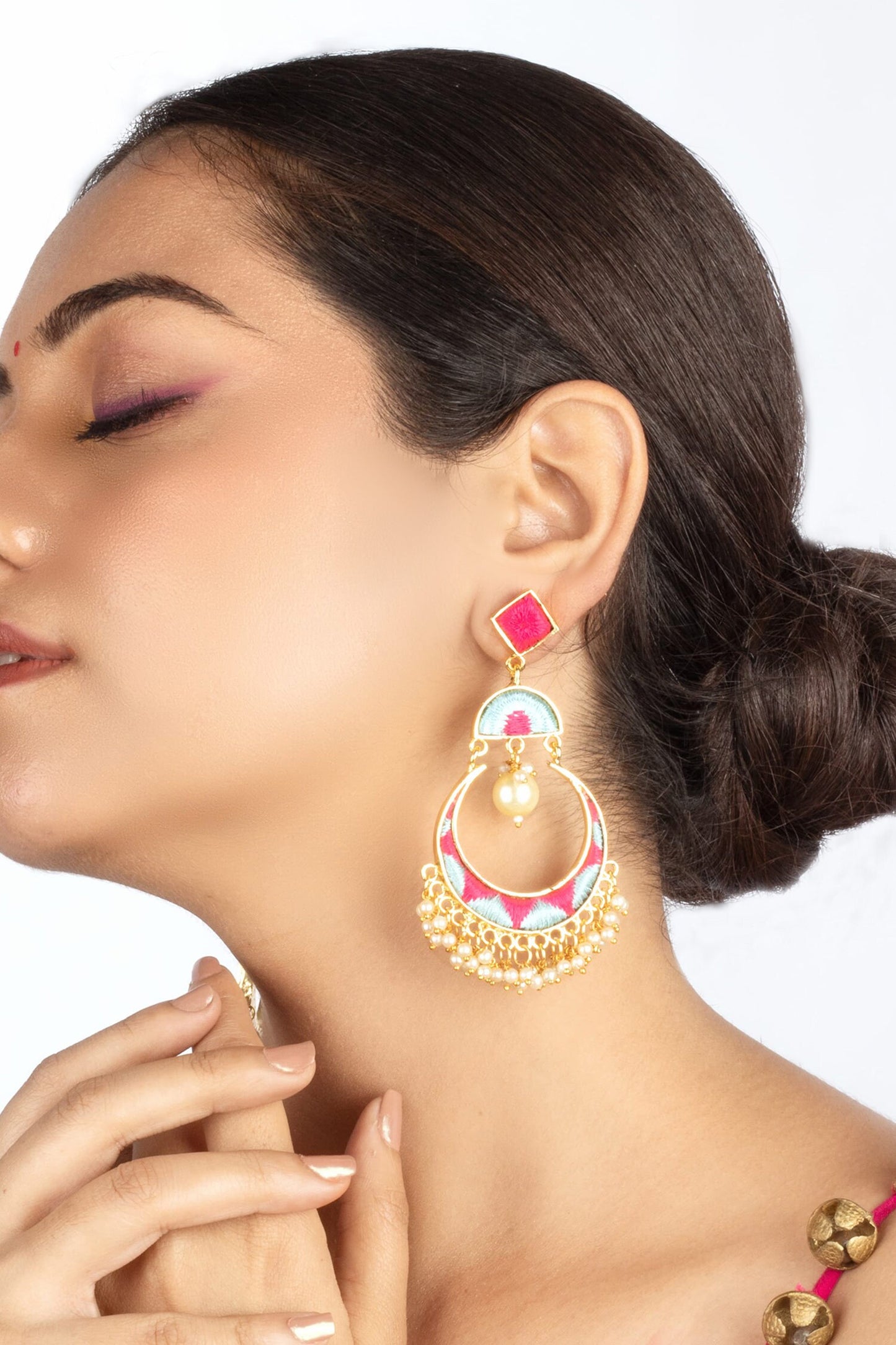 Sky Blue & Pink Pearl Chandbalis 