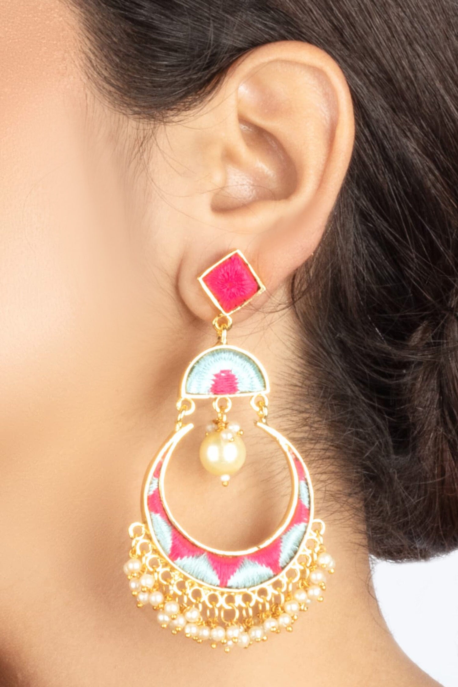 Sky Blue & Pink Pearl Chandbalis 