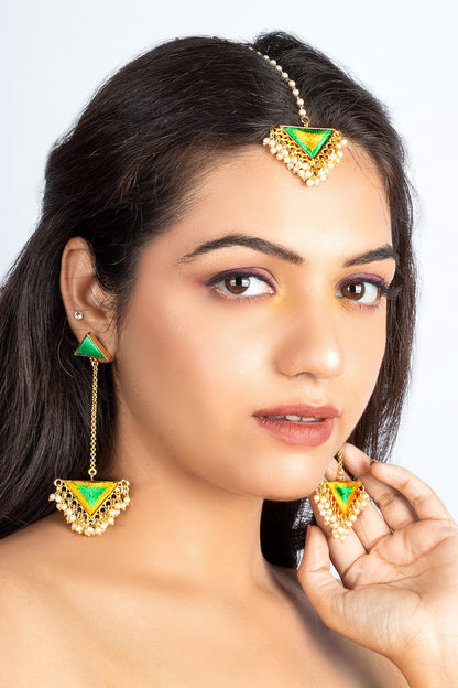 Triangle Shaped Gold Plated Dangler Earrings 