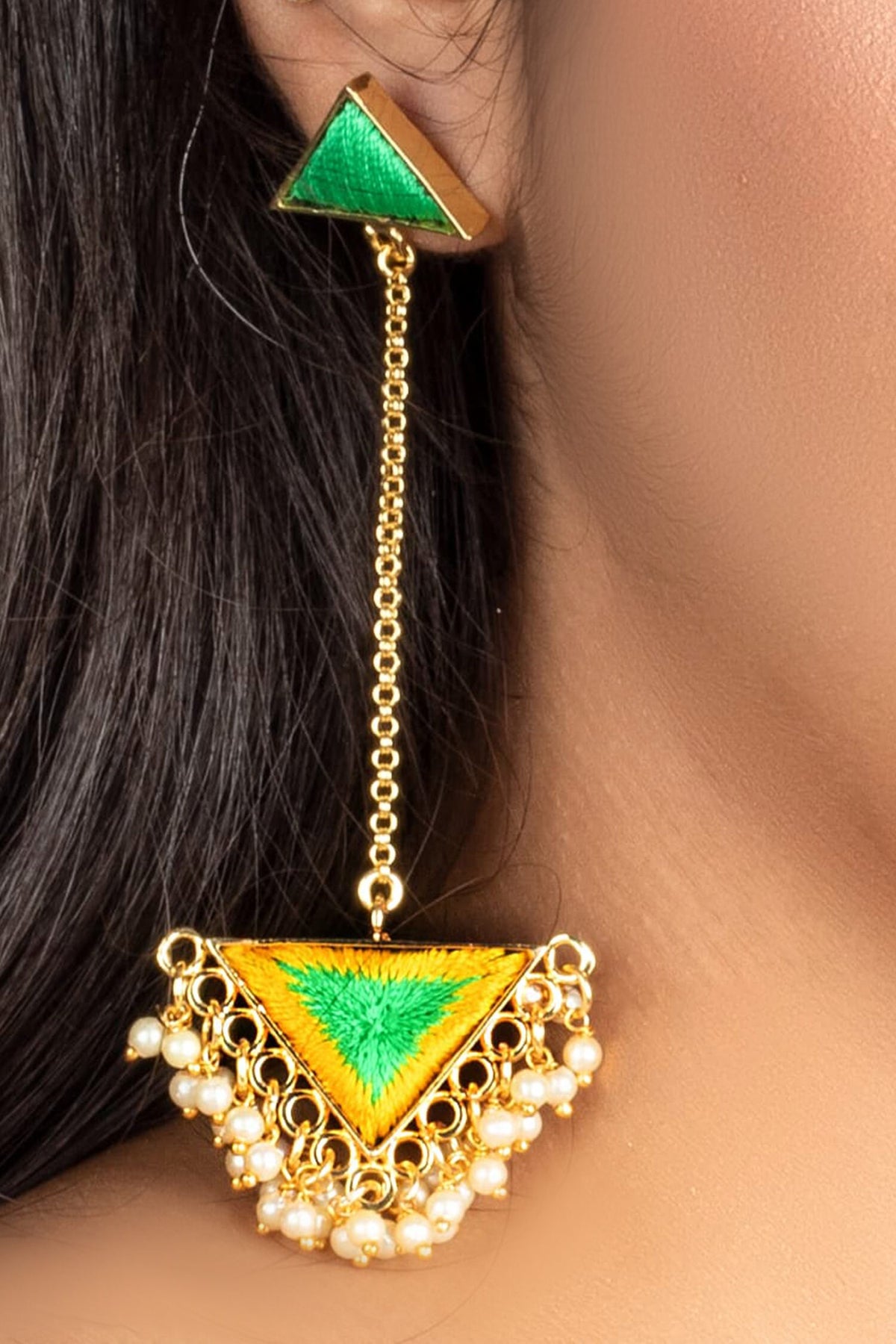 Triangle Shaped Gold Plated Dangler Earrings 