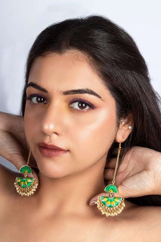 Gold Plated Half Crescent Long Earrings 