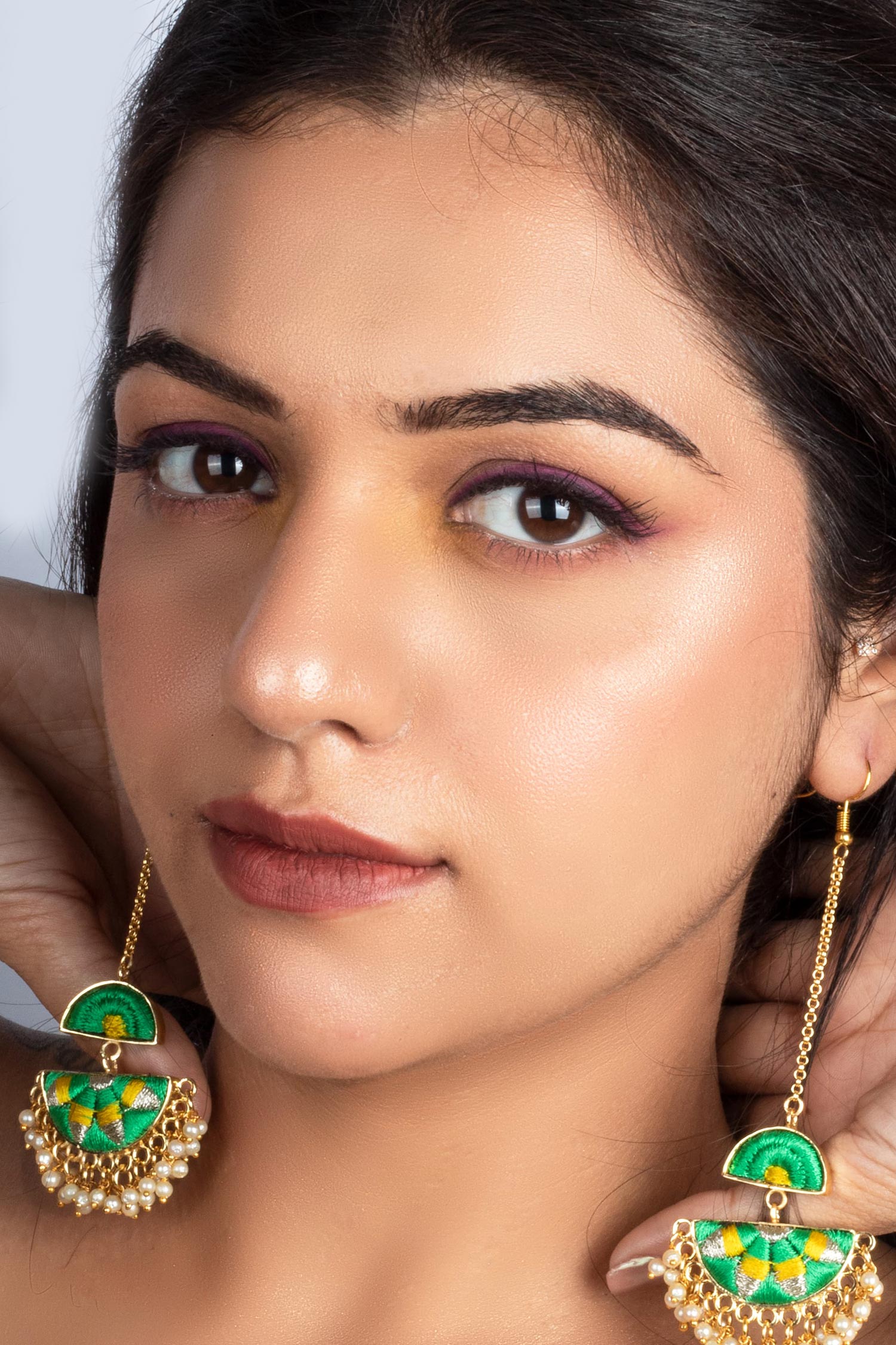 Gold Plated Half Crescent Long Earrings 