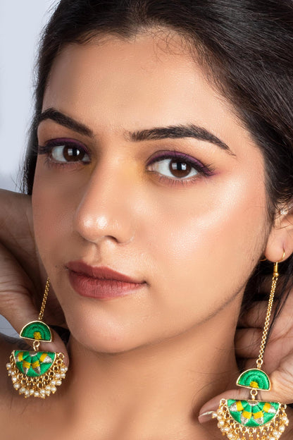 Gold Plated Half Crescent Long Earrings 
