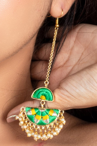 Gold Plated Half Crescent Long Earrings 