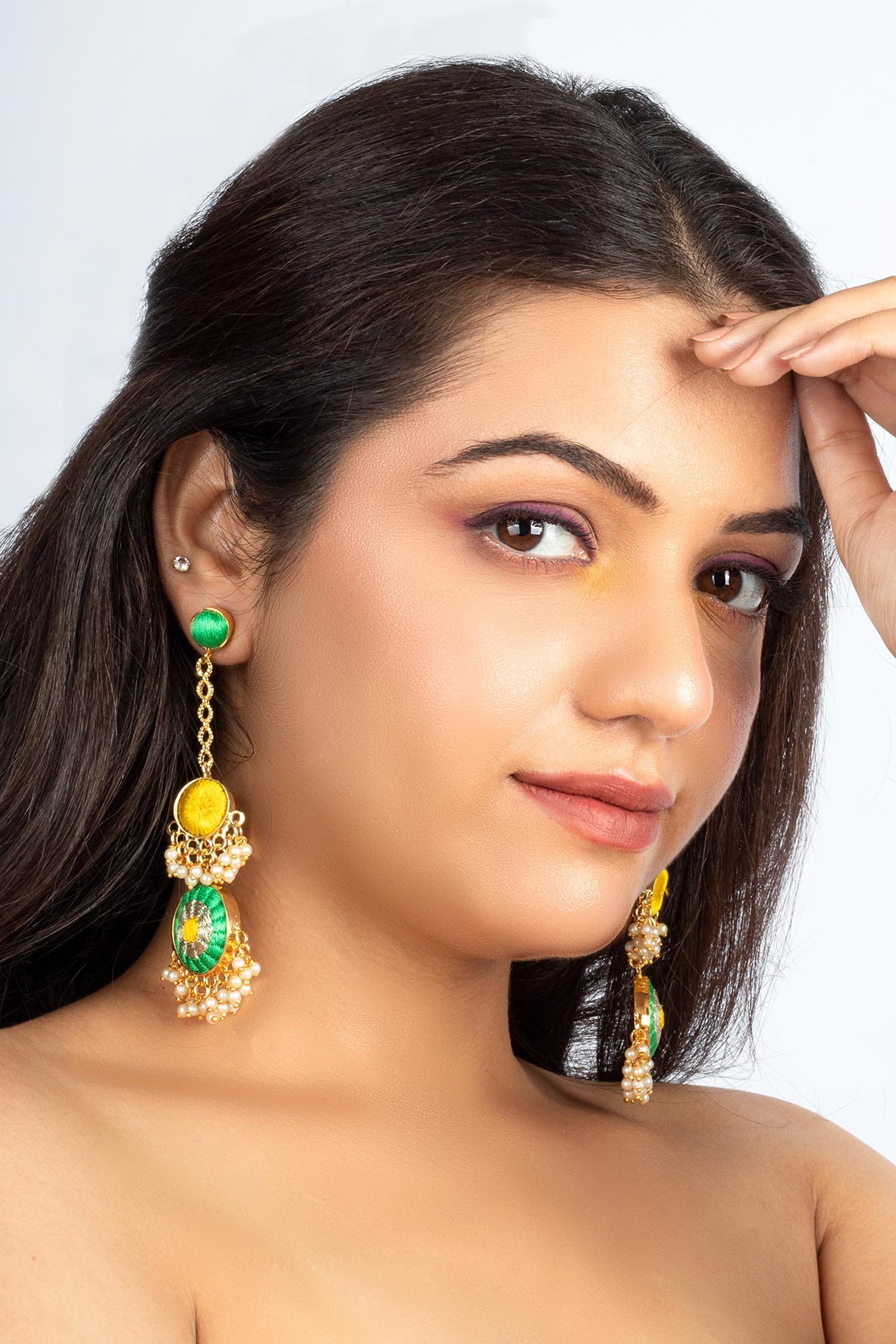 Geometric Thread Embroidered Danglers 