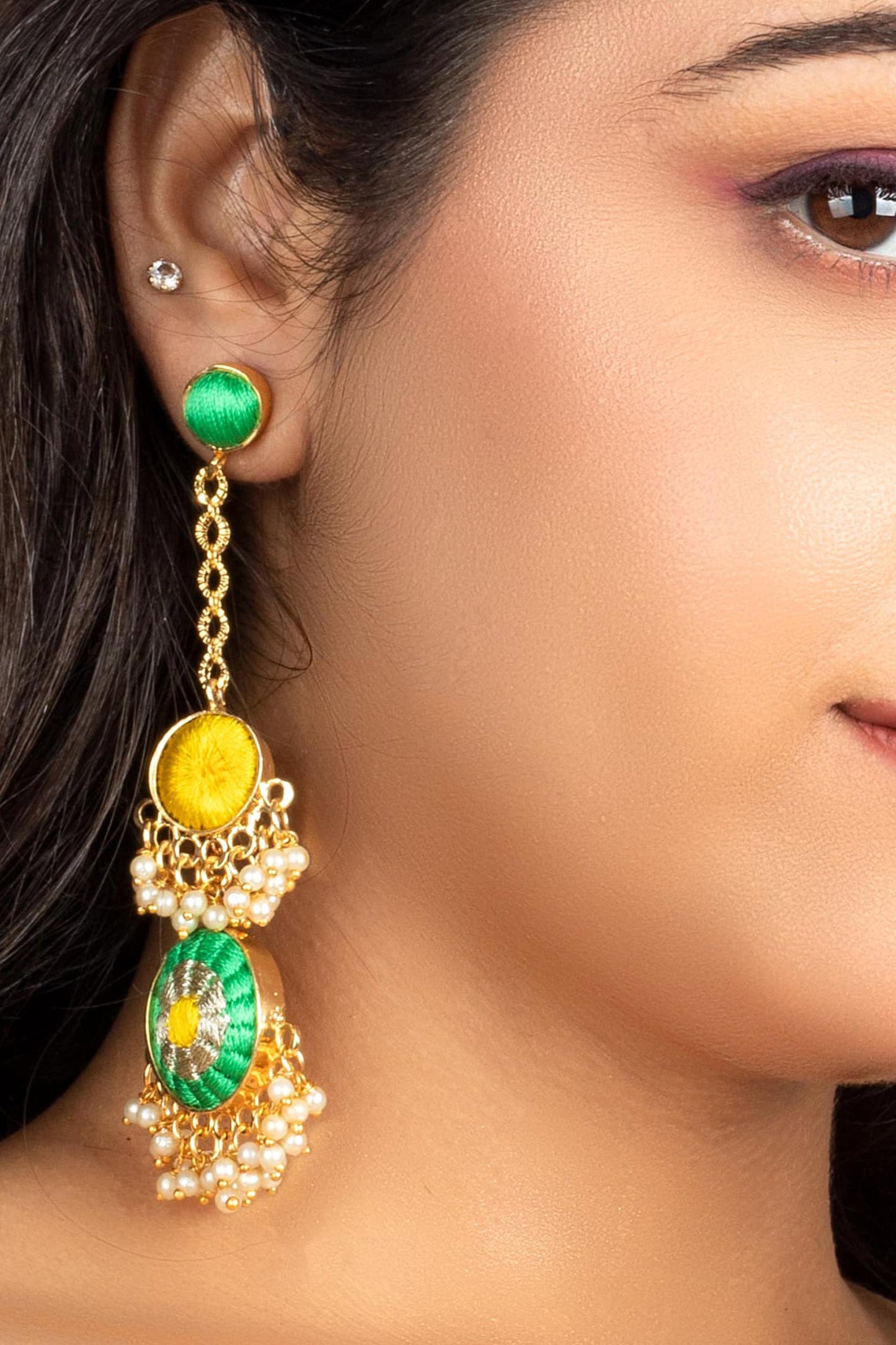 Geometric Thread Embroidered Danglers 