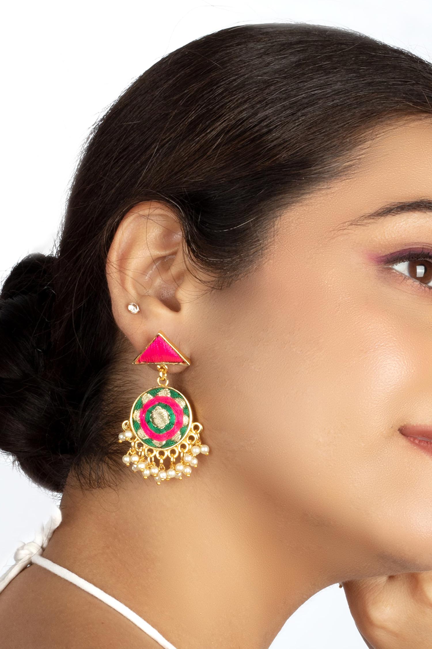 Circular Thread Embroidered Earrings 