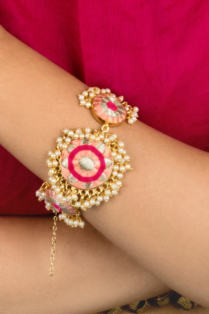 Peach Pink Embroidered Jewellery Set 