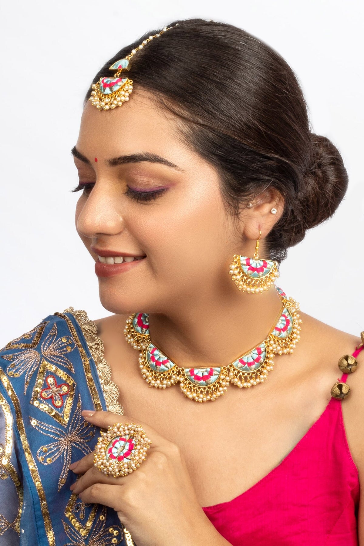 Geometric Pearl Embroidered Jewellery Set 