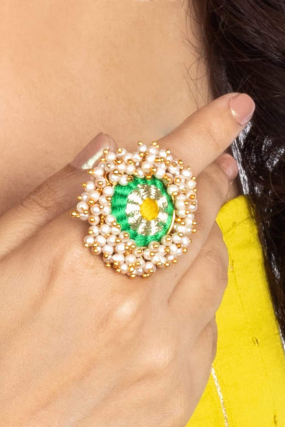 Floral Pearl Embroidered Ring 
