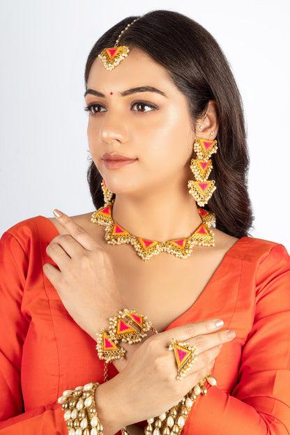 Mustard Pink Thread Embroidered Ring 